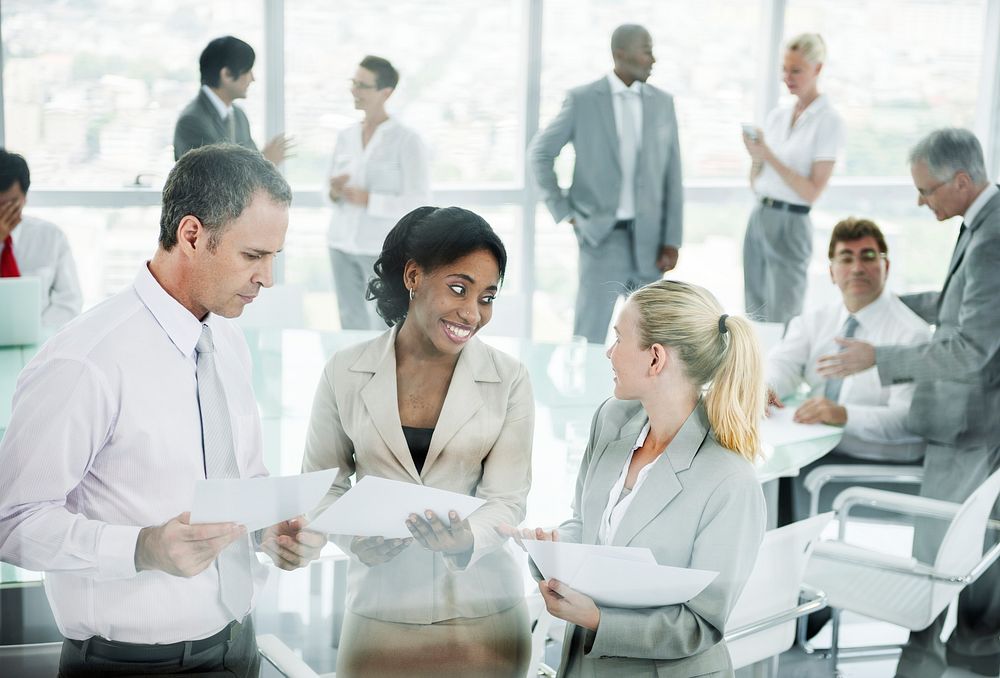 Group of diverse business people talking in a meeting room
