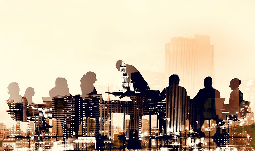 Silhouette Business People Discussion Cityscape Meeting Concept