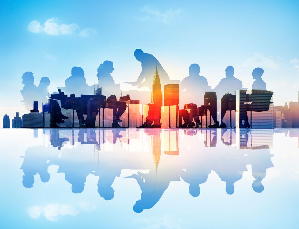 Abstract Image of Business Meeting in a Cityscape