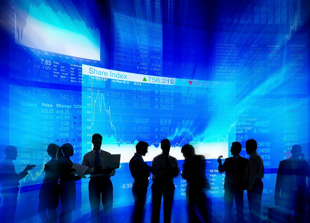 Silhouette Group of Business People Stock Market Concept