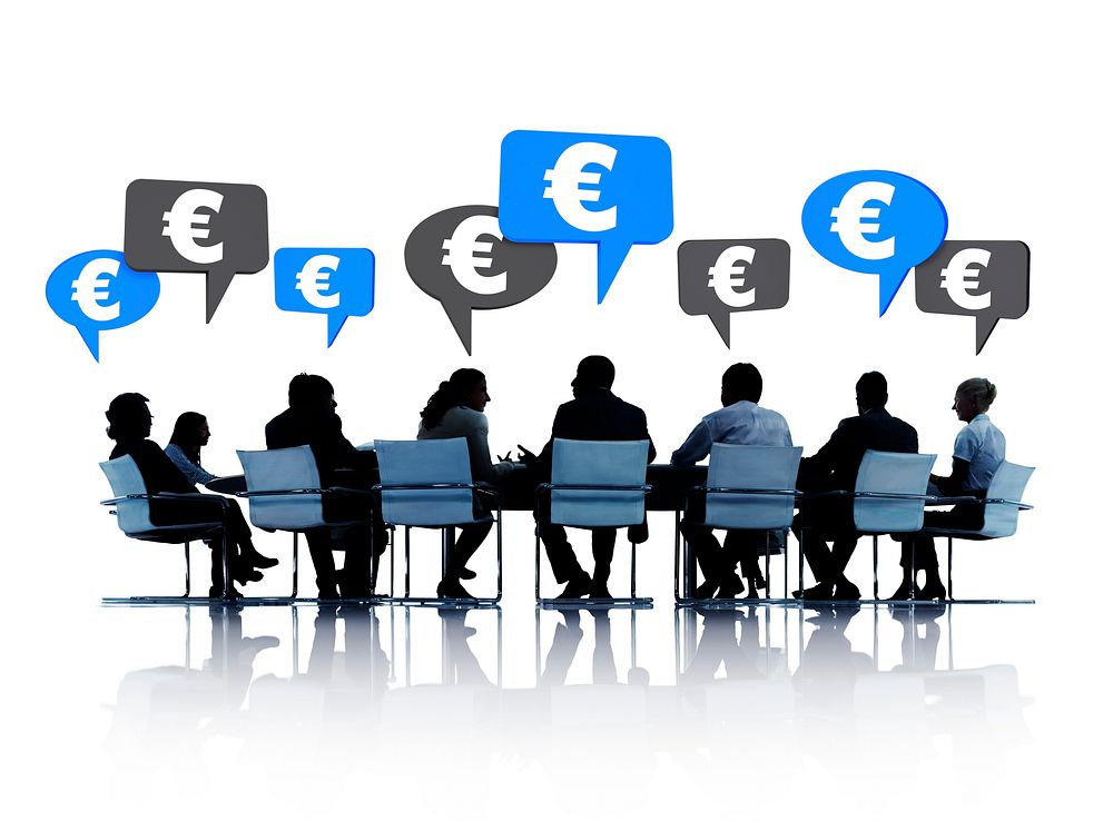 Silhouette of people in a meeting talking about euros