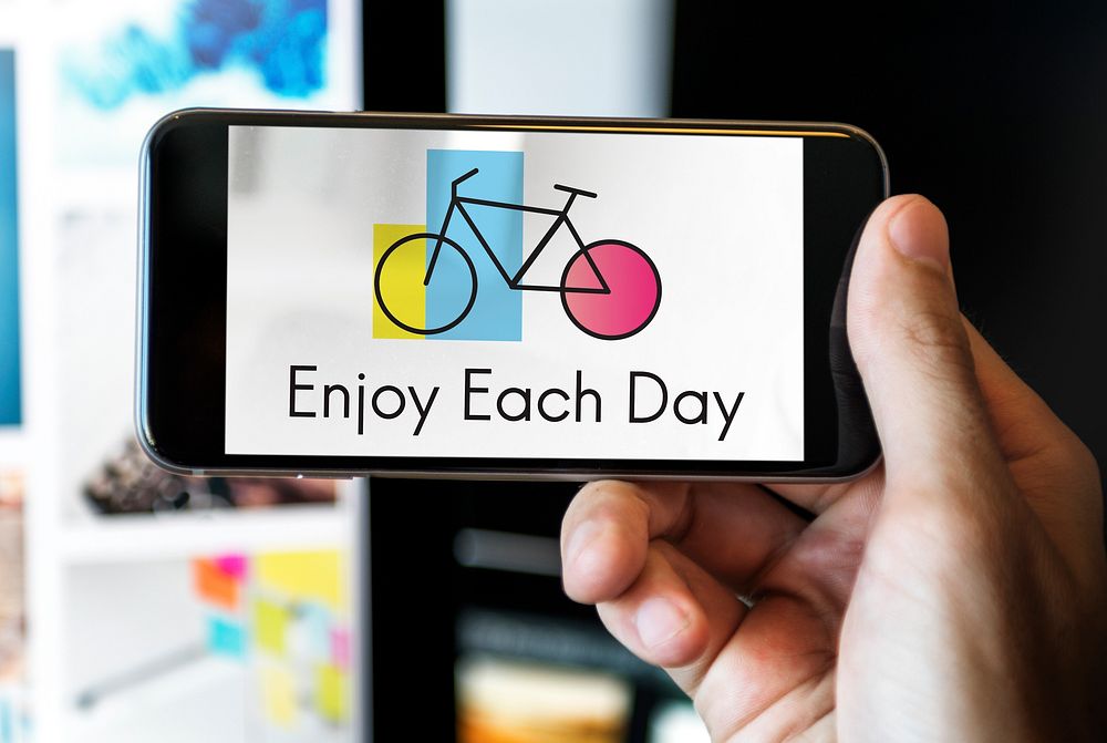 Hands Holding Smart Phone with Bike Icon