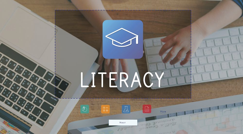 Illustration of literacy academics education mortar board