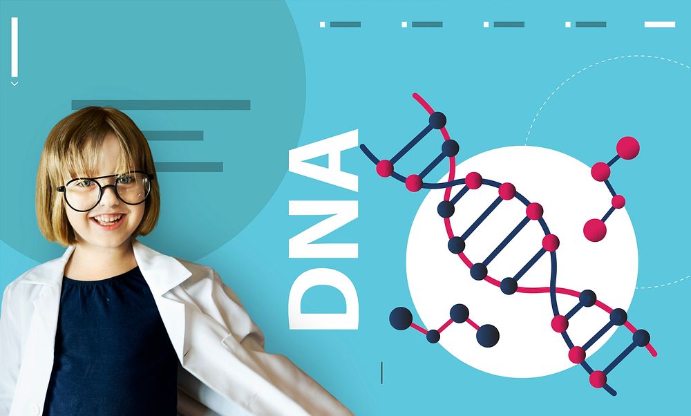 Girl wearing a lab coat dna strand graphic