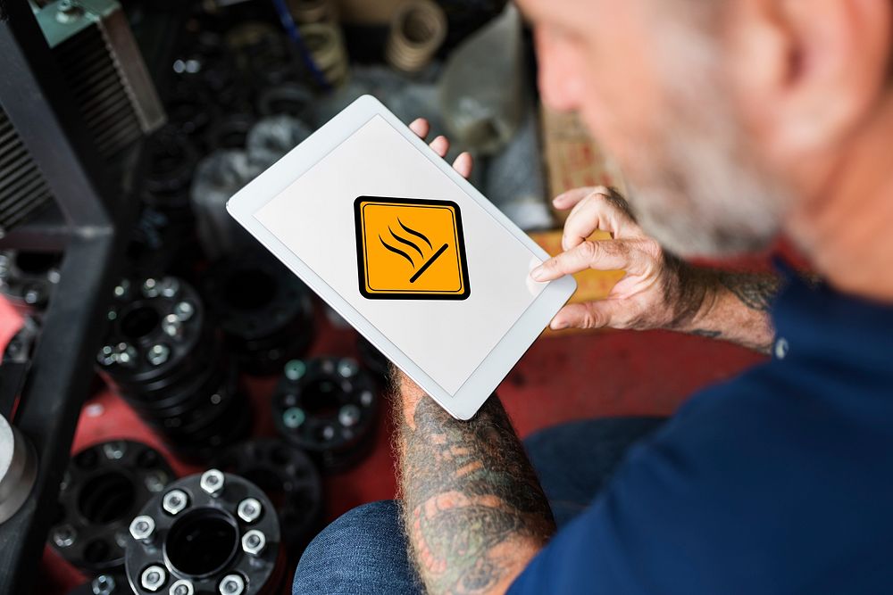 Man Using Tablet Searching Hot Surface Attention Banner