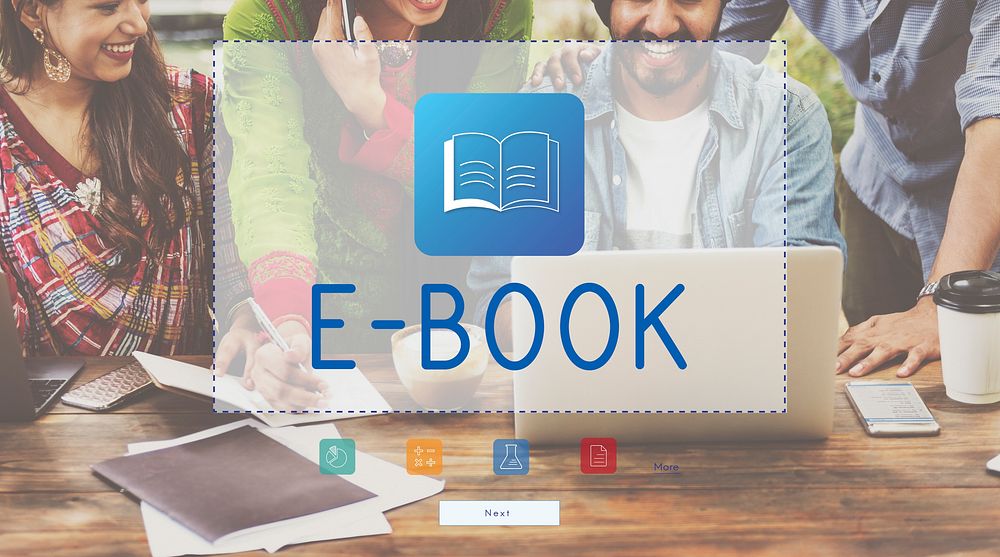 Group of indian people with book icon overlay
