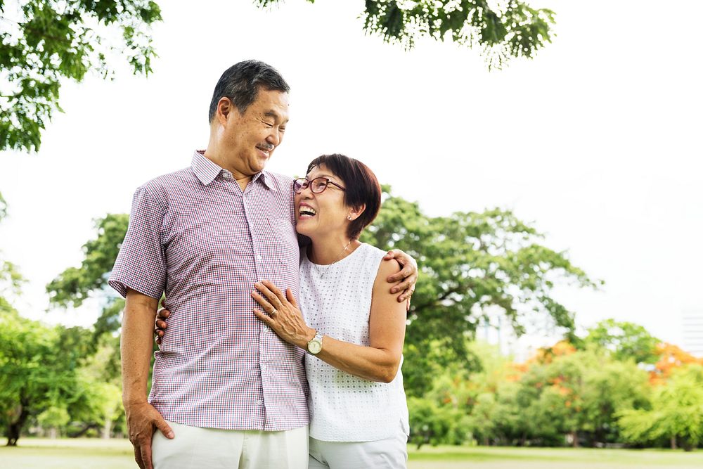 Elderly Senior Couple Smiling Park Concept