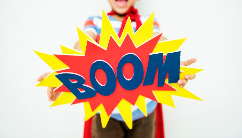 Superherokid Fun Boom Smiling Helper Enjoy Concept