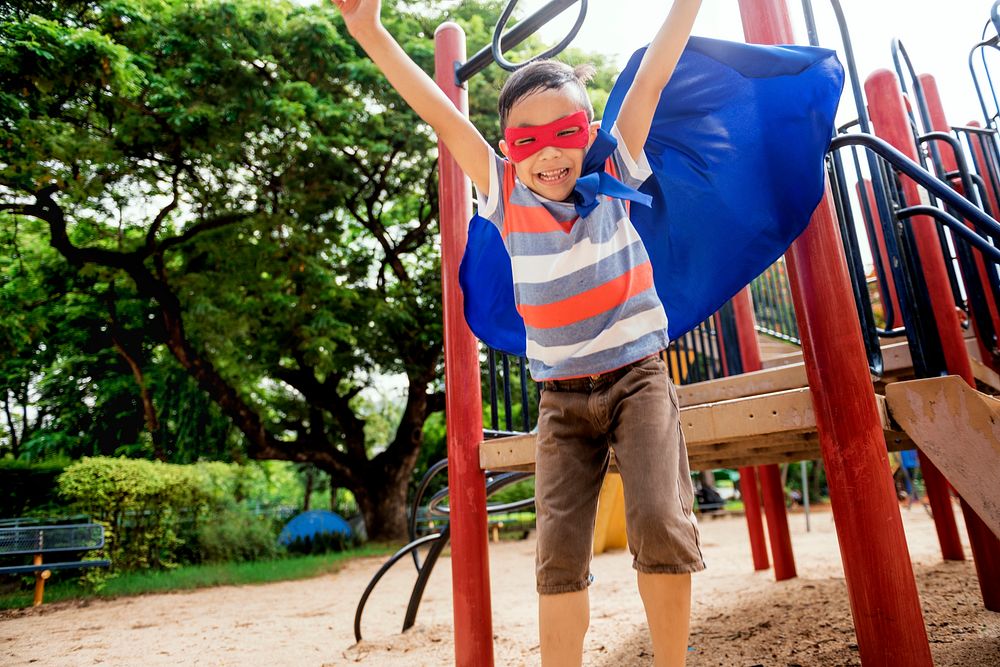 Playground Yard Superhero Freedom Child Boy Concept