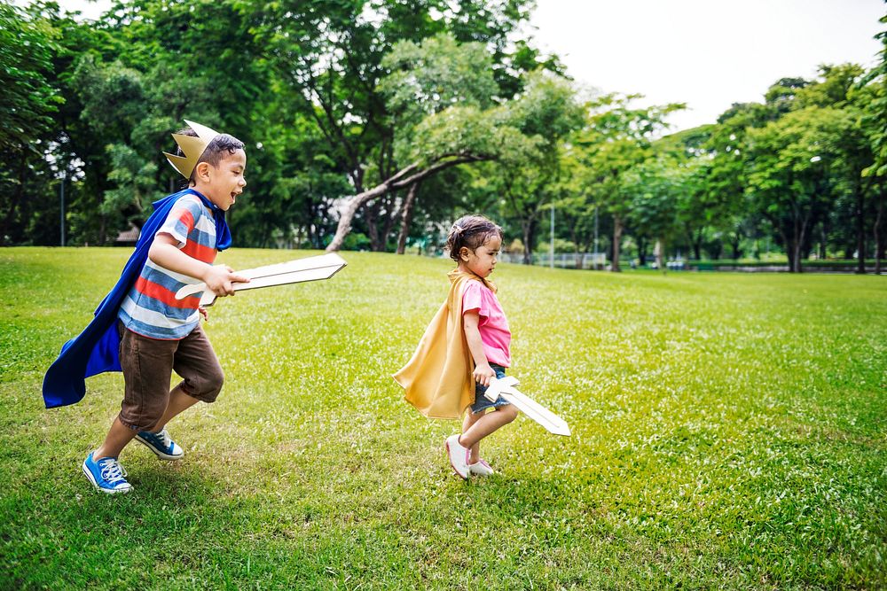 Brother Sister Elementary Childhood Kid Playful Concept