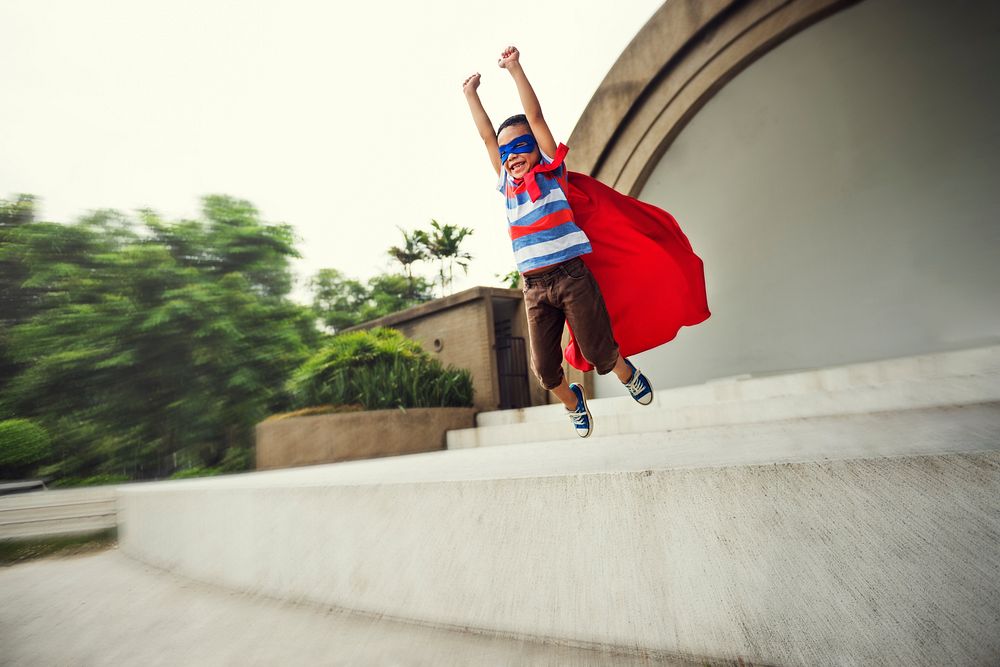 Superhero Little Boy Imagination Freedom Happiness Concept
