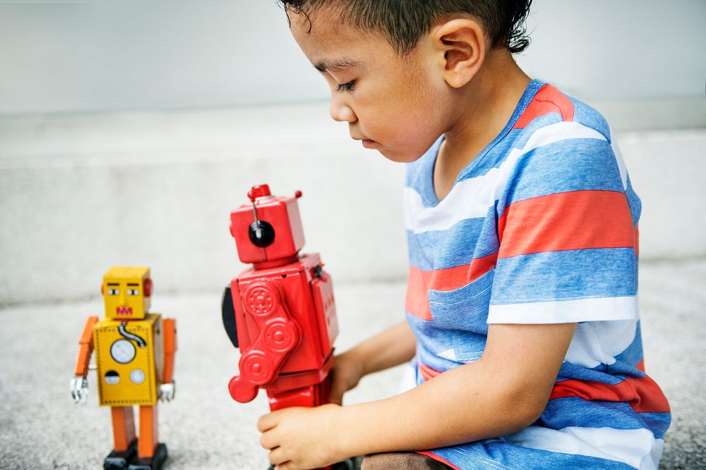 Boy Playing Robot Enjoyment Leisure Fun Concept