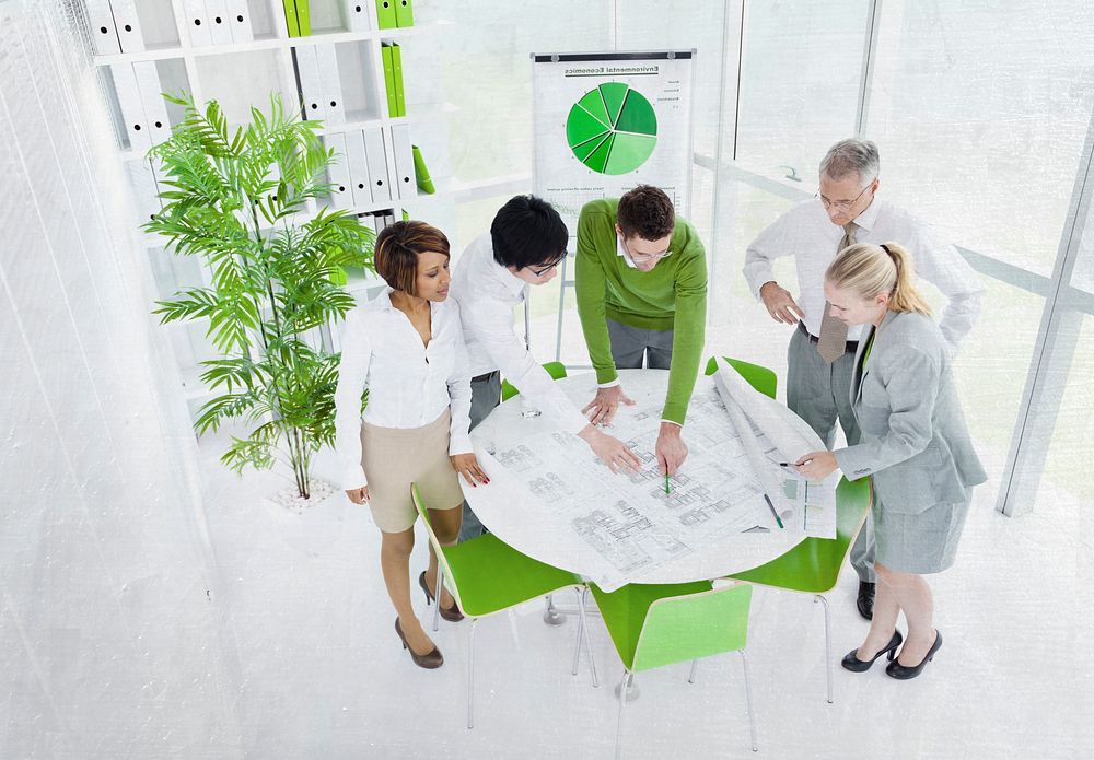 Business people working in a green office