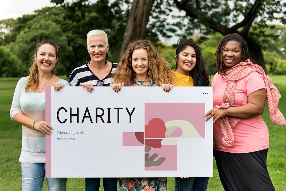 Group of Women Show Charity Placard Board