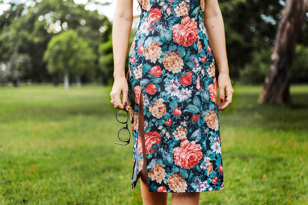 Woman in a flower pattern dress