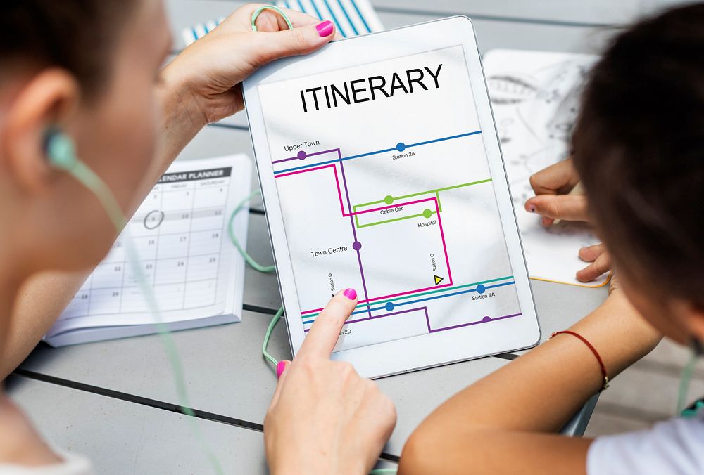 Hands Hold Tablet Map Route Graphic