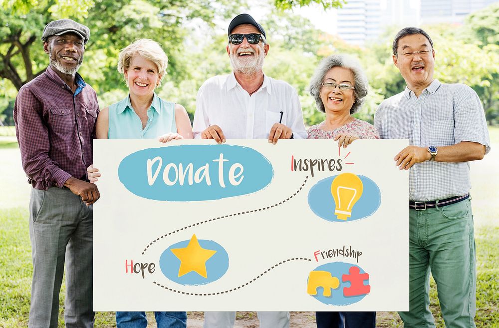 Group of senior adult fundraising donate for charity
