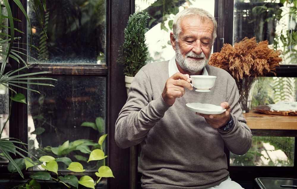 Senior Man Drinking Coffee Lifestyle Concept