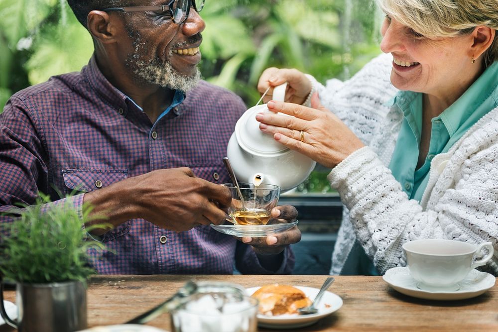 Senior couple having tea