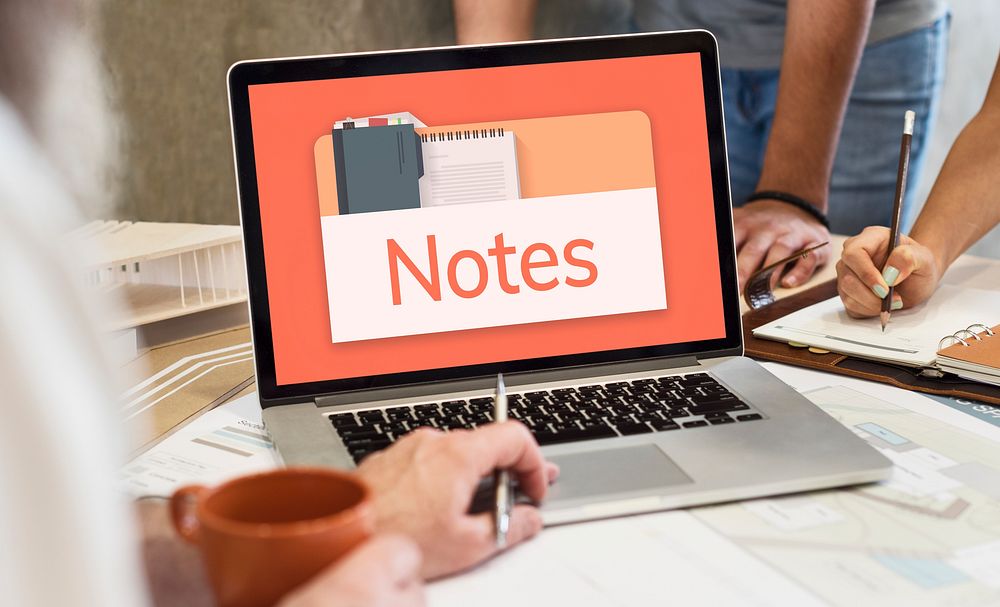 Illustration of personal organizer notepad on laptop