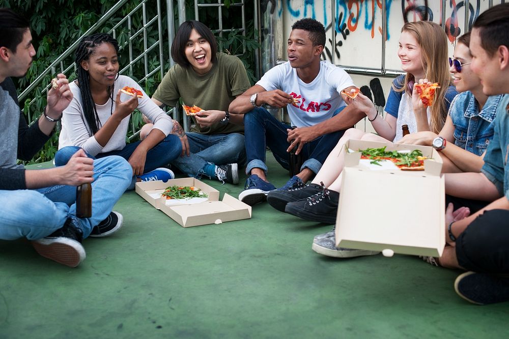 People Friendship Togetherness Eating Pizza Youth Culture Concept