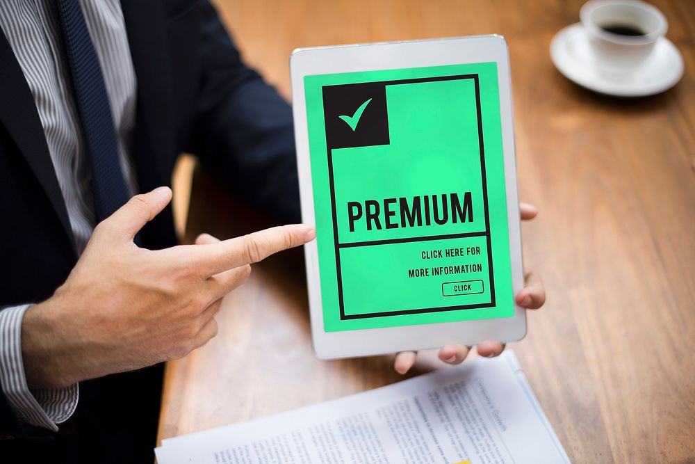 Businessman presents guaranteed premium and exclusive product