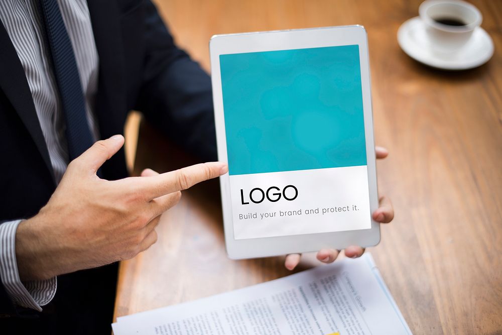 Illustration of identity branding business trademark on digital tablet