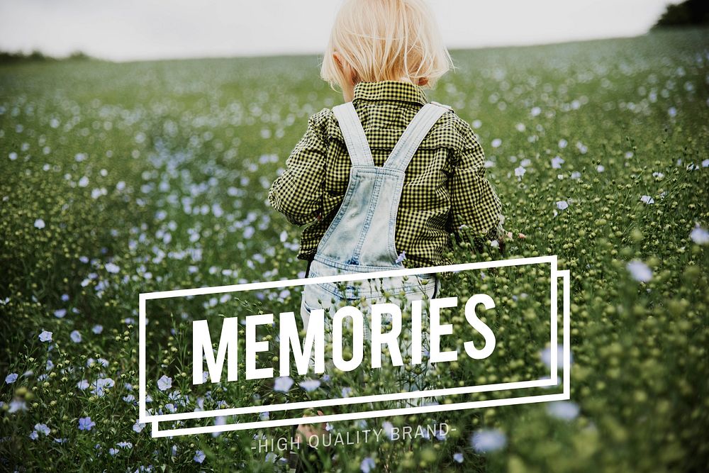 Memories word on young boy outdoors