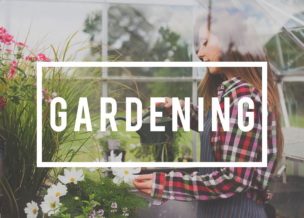 Gardening word on plants background