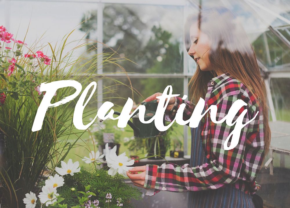 Planting word on plants background