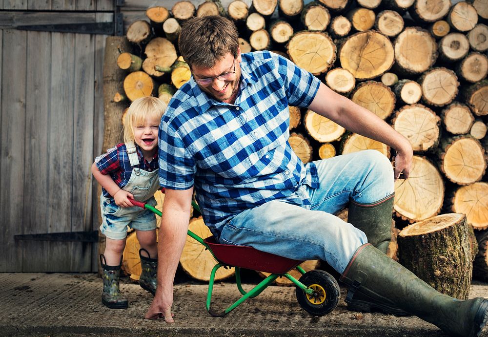 Father Kid Leisure Firewood Trunk Concept