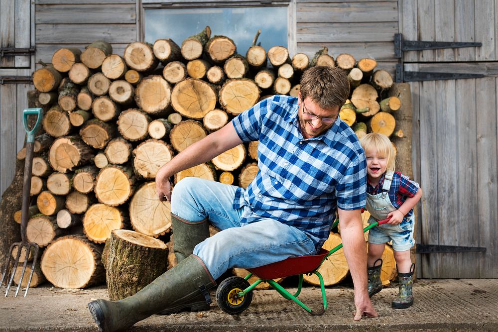 Father Kid Leisure Firewood Trunk Concept