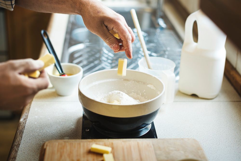 Man Mixing Butter Milk Pastry Bakery Concept