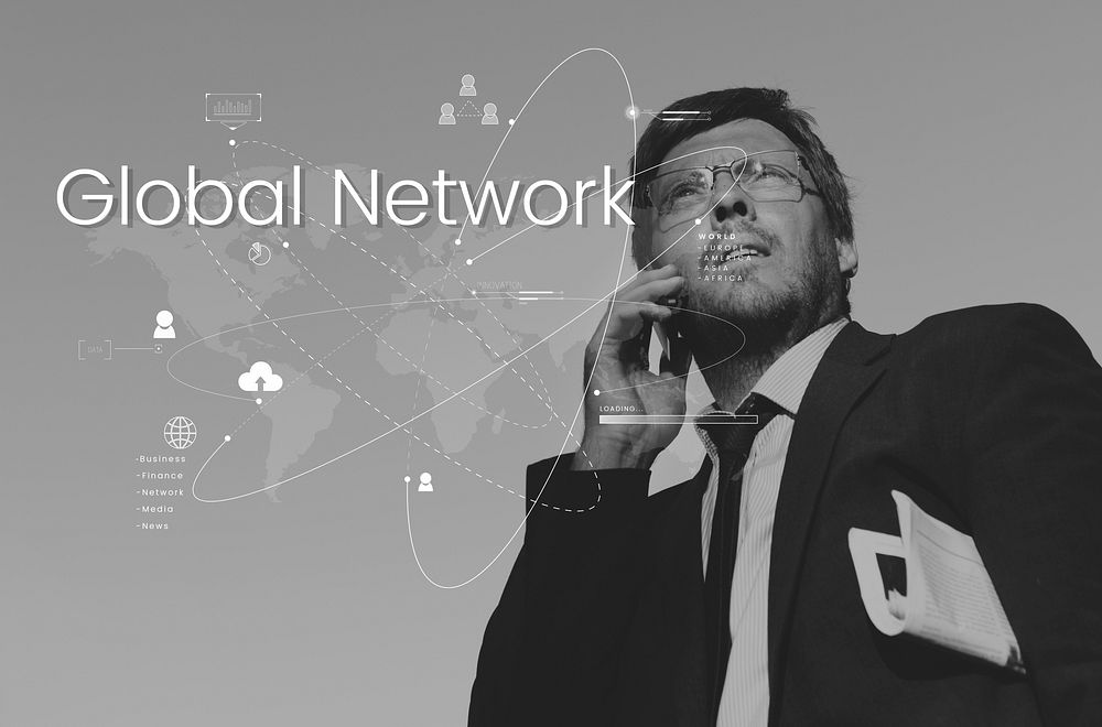 Man talking on phone network graphic