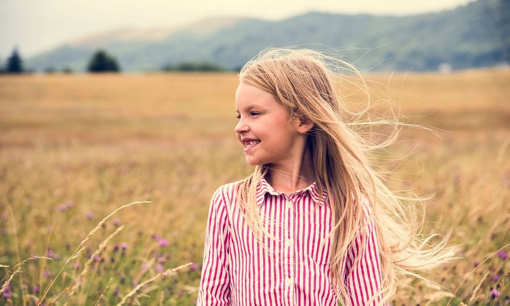 Little Girl Happiness Smiling Nature Outdoors Concept