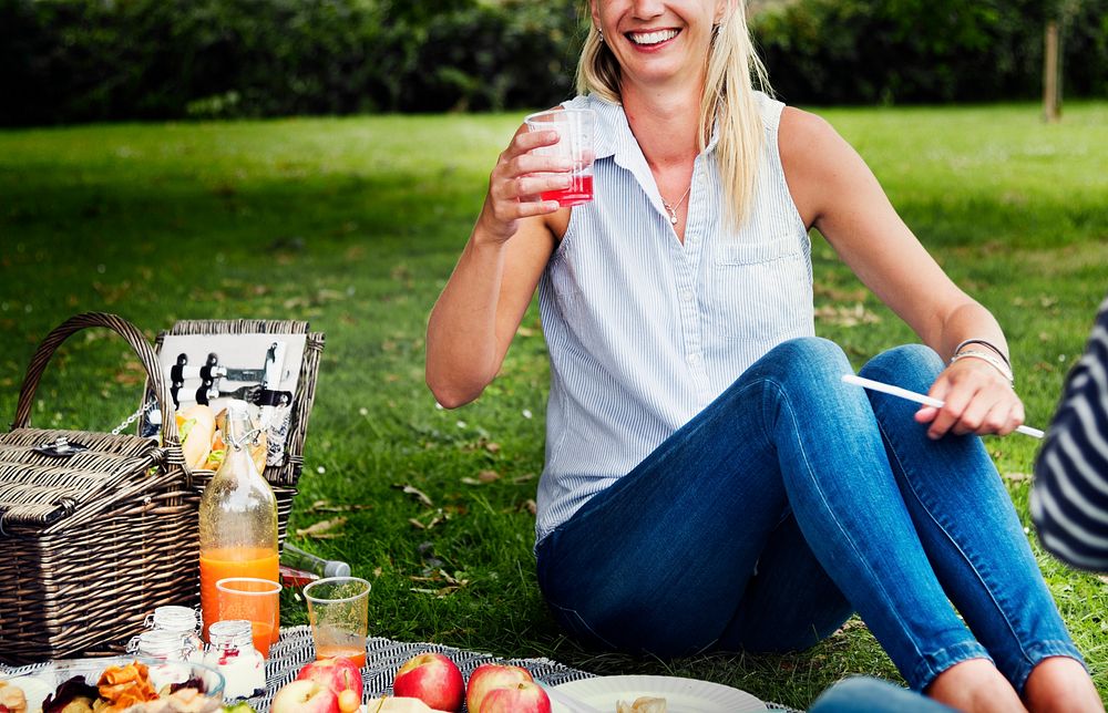 Woman Happiness Picnic Food Nature Park Outdoors Concept