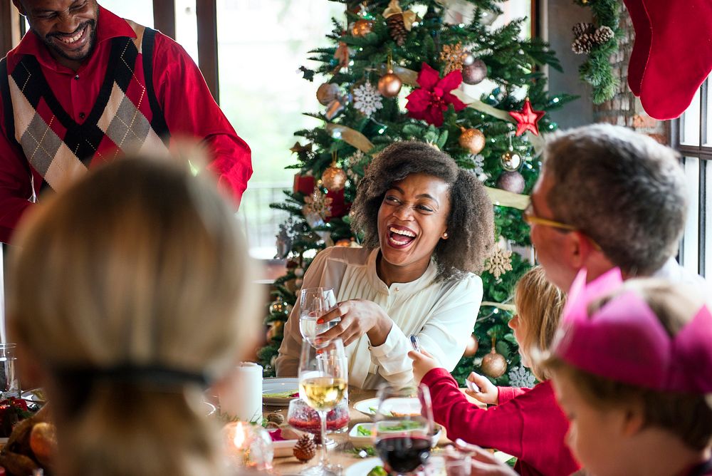 Group of diverse people are gathering for christmas holiday