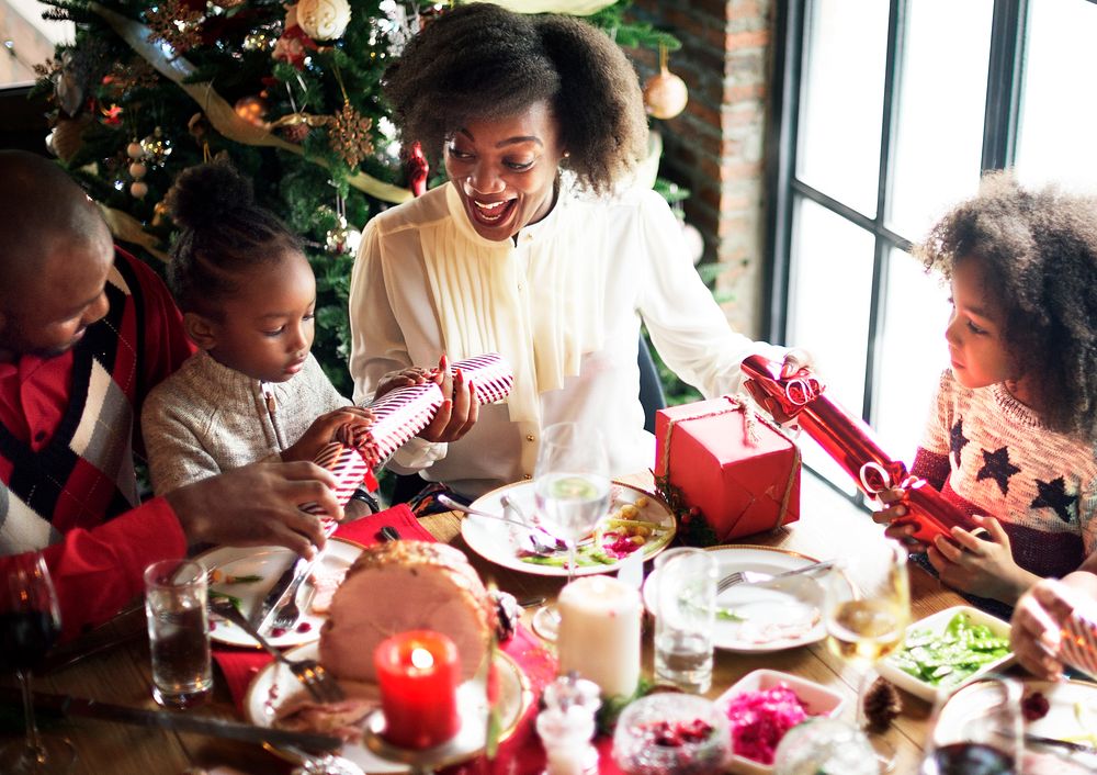 African descent family celebrating christmas holiday together