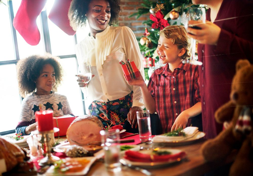 Group of diverse people are celebrating christmas holiday
