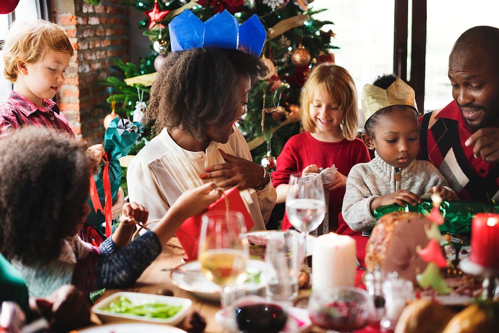 Group of diverse people are celebrating christmas holiday