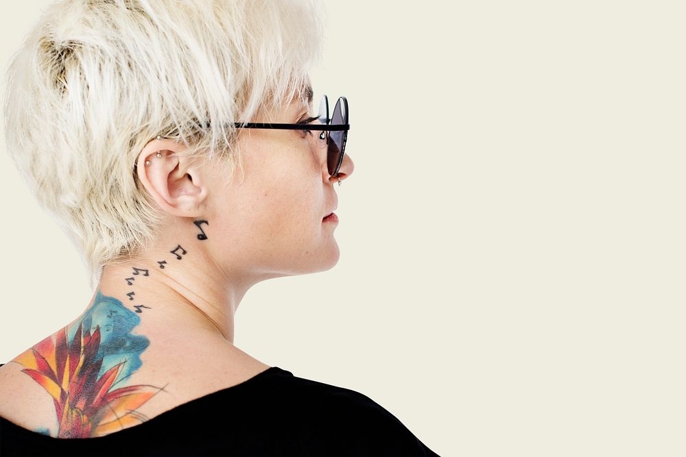 Caucasian tattooed woman profile 