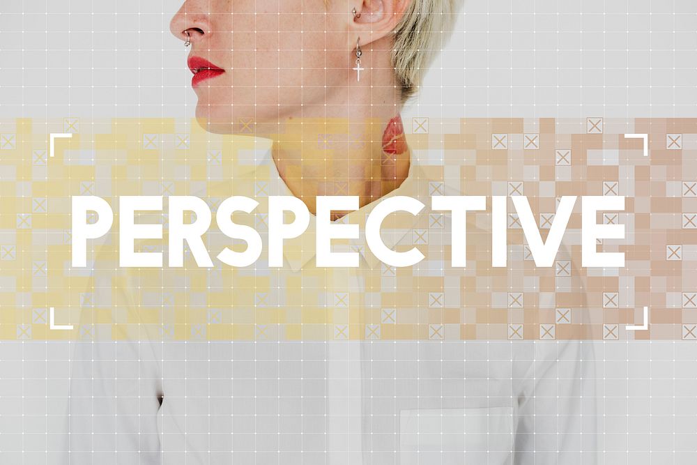 Caucasian woman with perspective word for inspiration