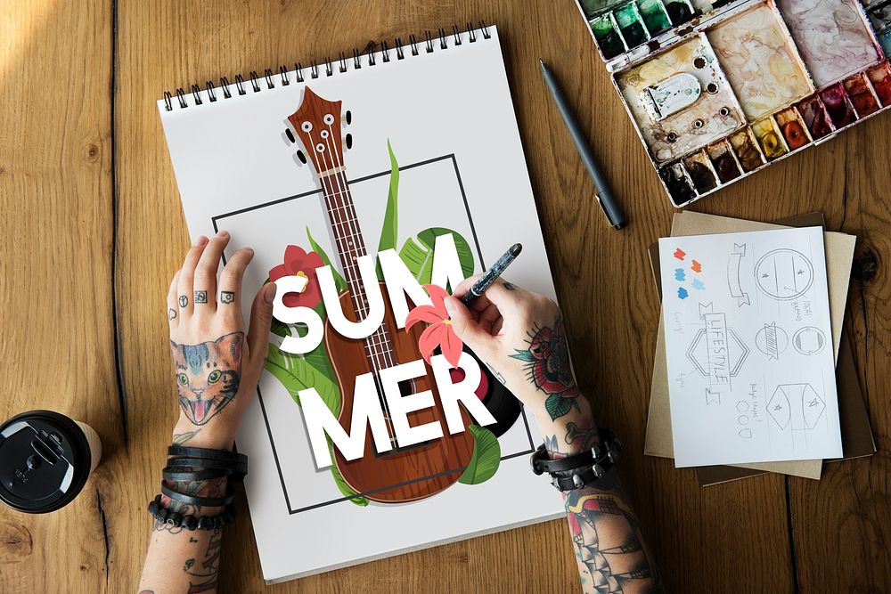 Summer Season Vacation Holiday Guitar Music Word Graphic