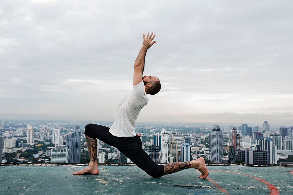 Man Practice Yoga Rooftop Concept