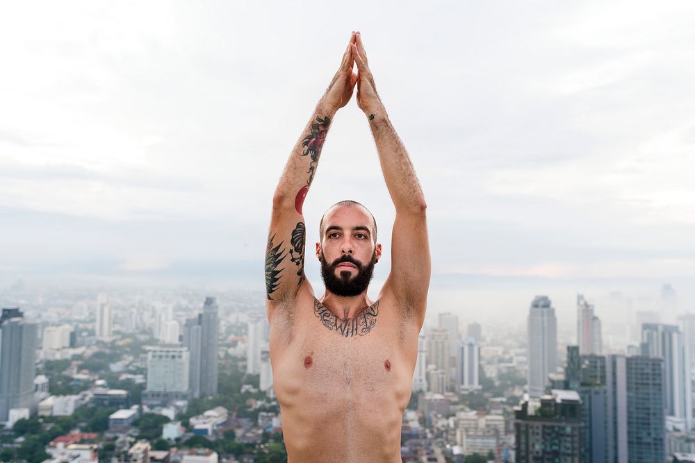 Man Practice Yoga Rooftop Concept