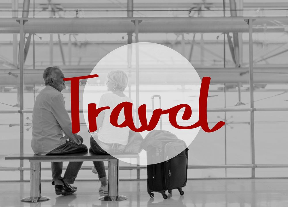 Senior Couple Travel Together Words Graphic