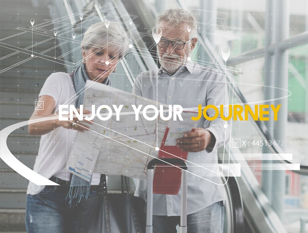 Senior Adult Couple Travel Together Lifestyle Word Graphic