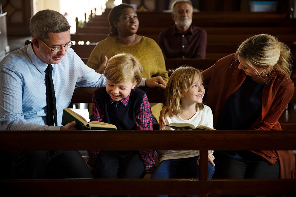 A caucasian family in church