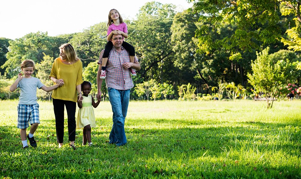 Family Walking Field Nature Togetherness