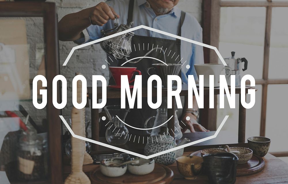 Good Morning Coffee Refresh Word Stamp Banner Graphic